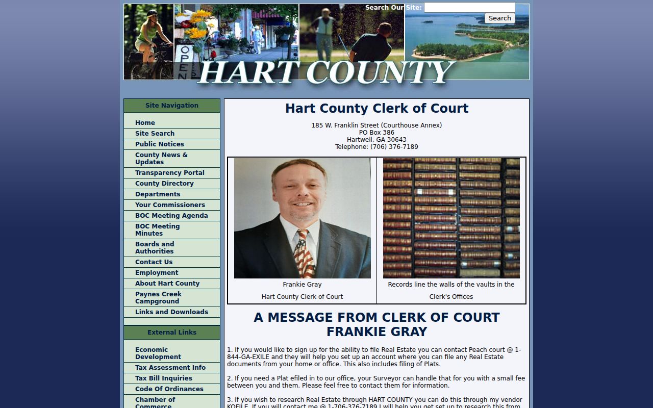 Hart County Clerk of Superior Court official records page