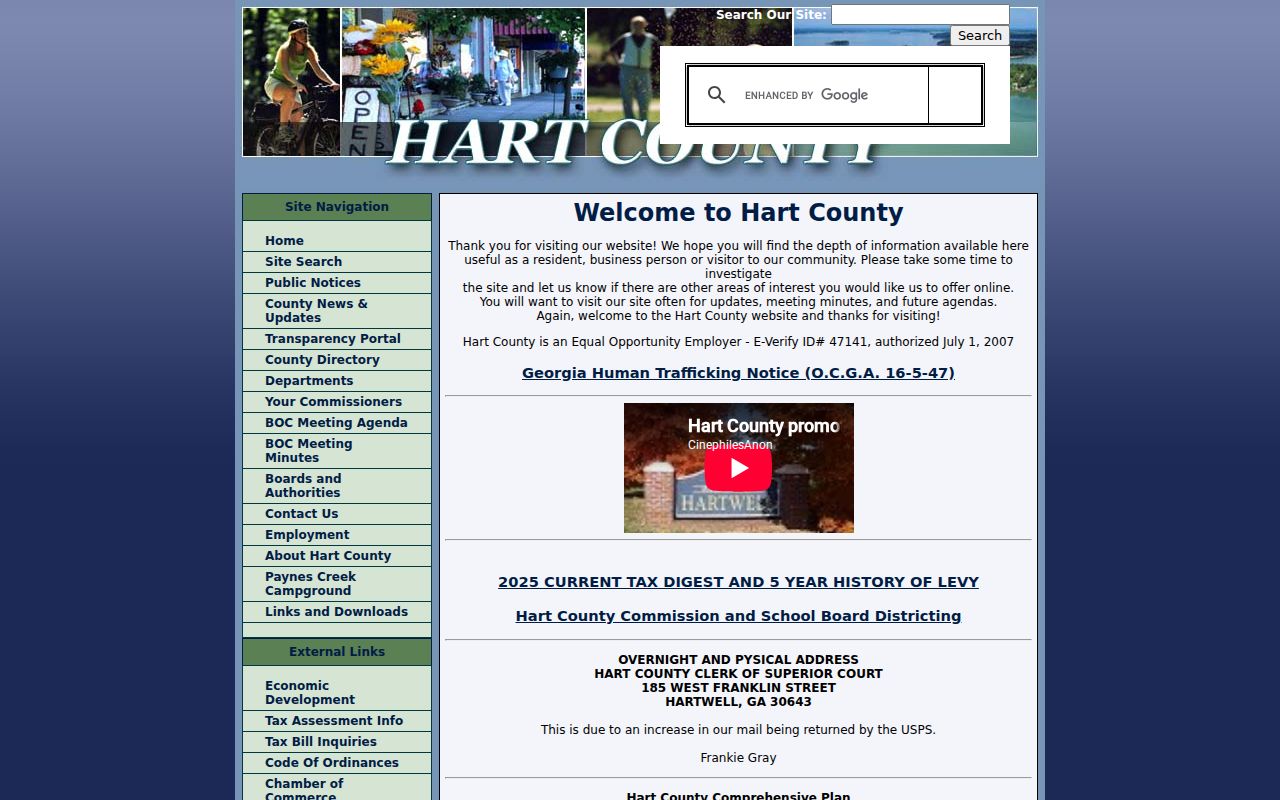 Official Hart County government website for county court contacts