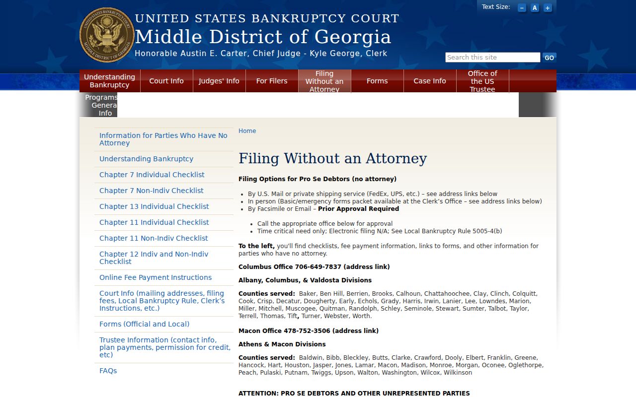 Middle District of Georgia bankruptcy filing information