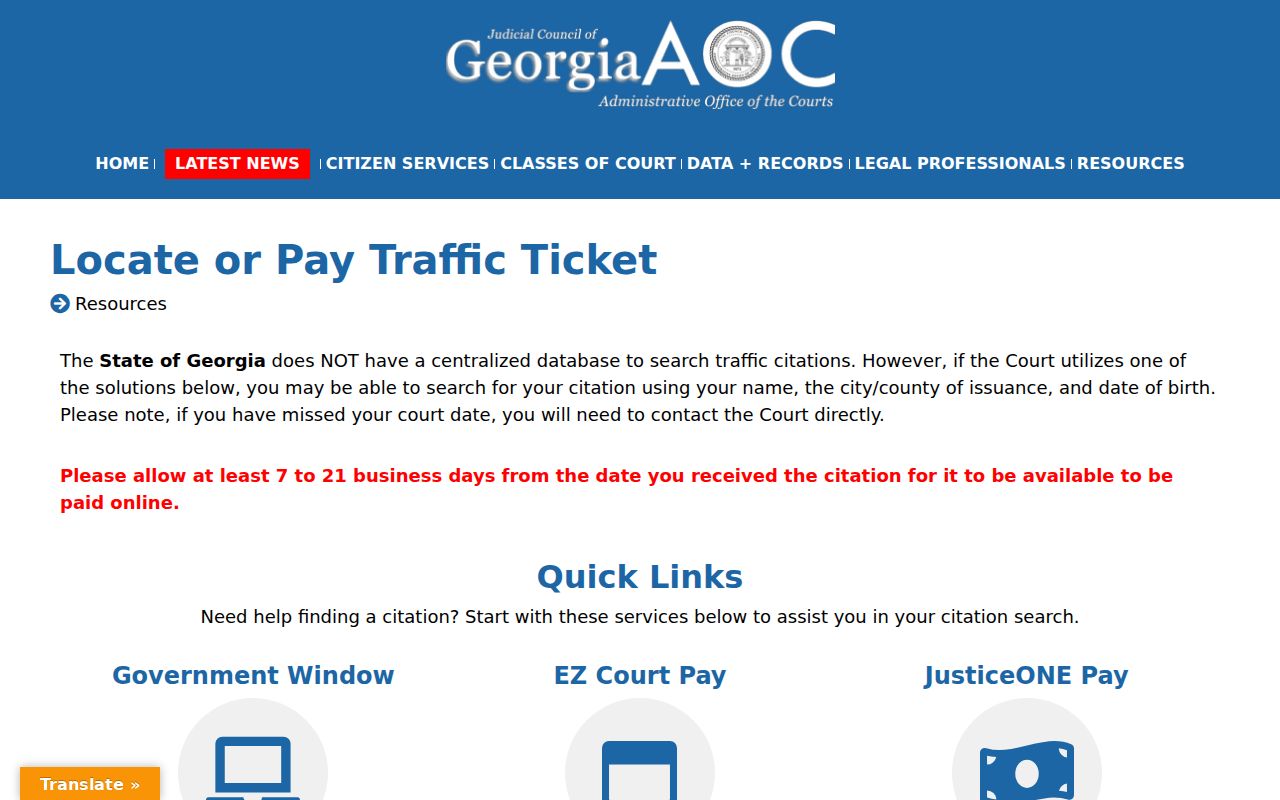 Georgia Courts traffic ticket locator for Hart County citations