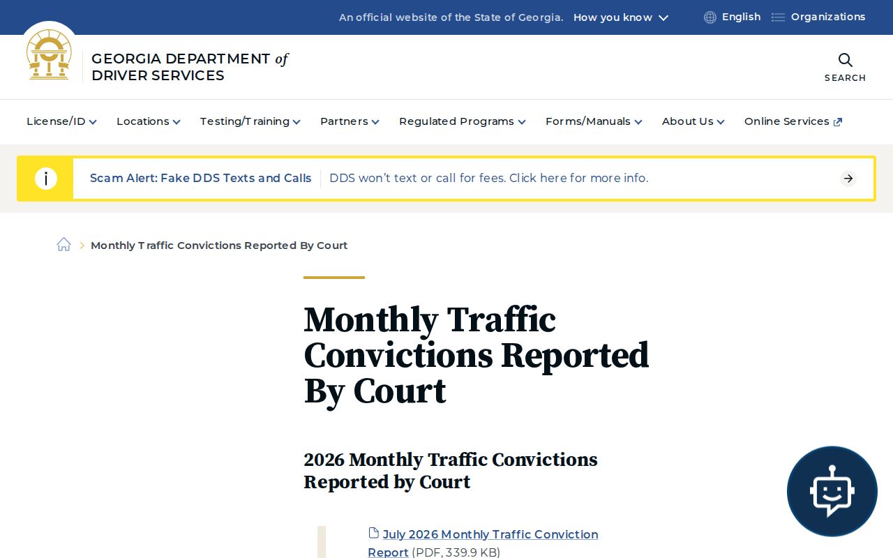 Georgia DDS traffic conviction report index
